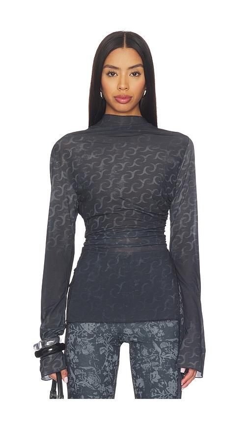 jade cropper side slit top in dark grey.