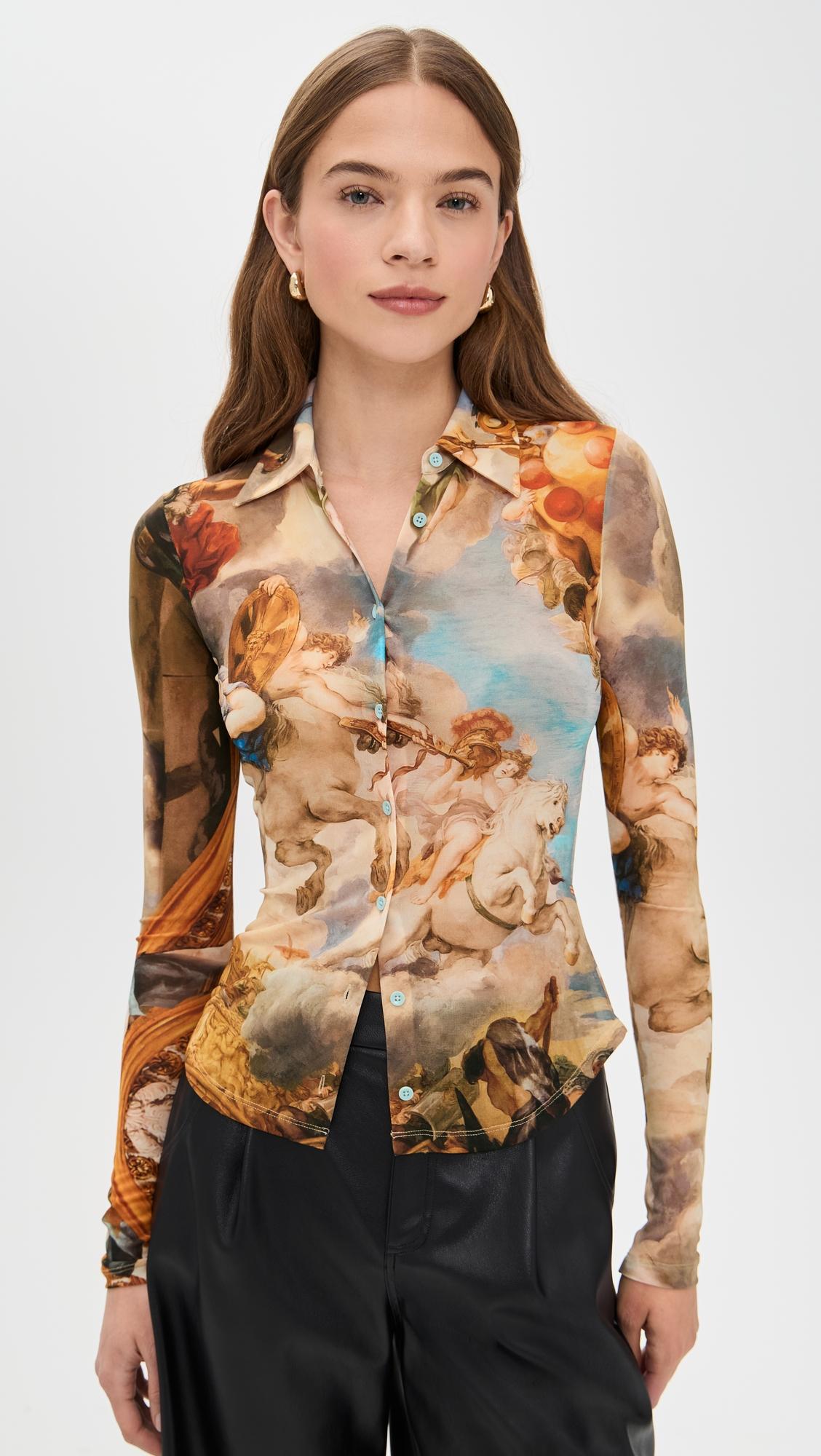 jade mesh button down