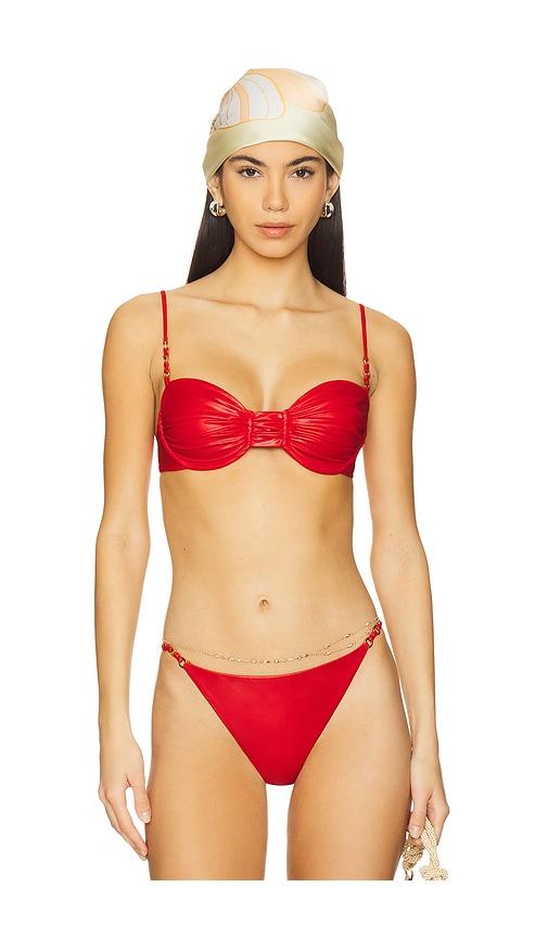 jade swim raina bikini top in coral.