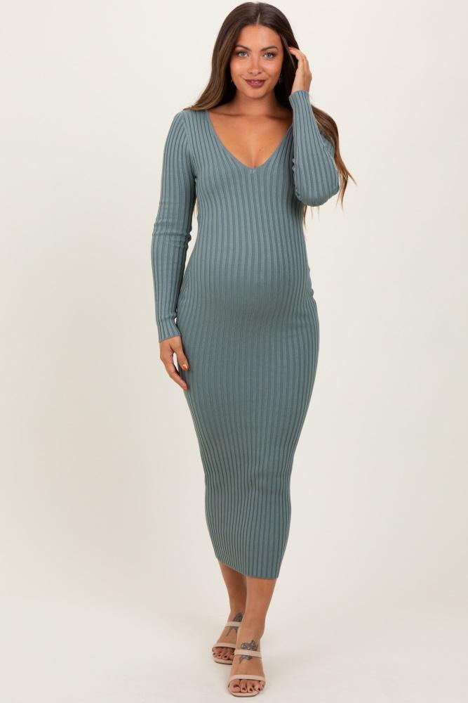 jade v-neck long sleeve fitted maternity maxi dress