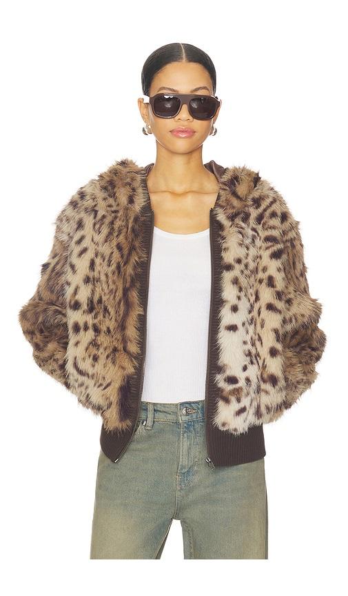 jaded london bear faux fur jacket in brown.