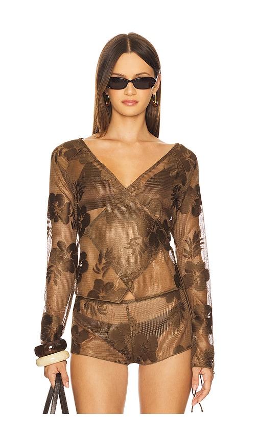 jaded london celina wrap top in brown.