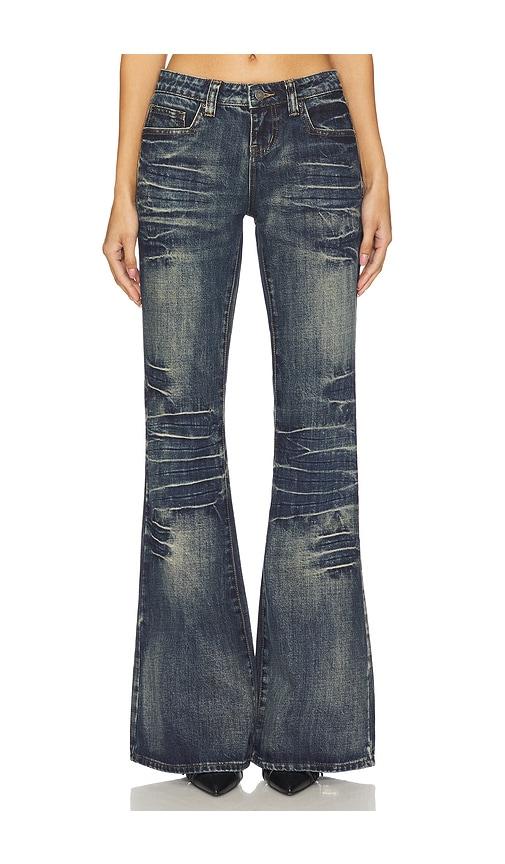 jaded london extreme flare jeans in blue.