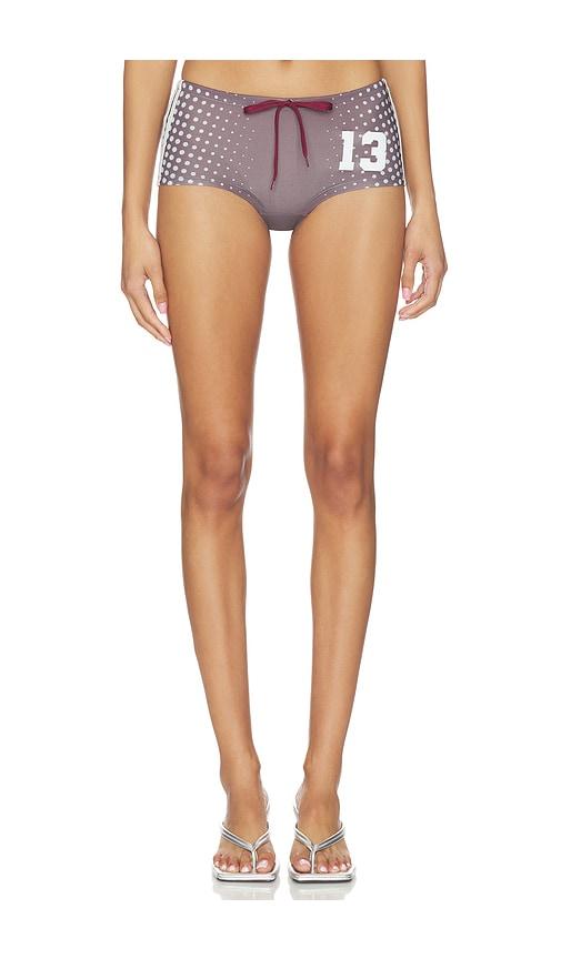 jaded london illusion print football mini shorts in brown,baby blue.