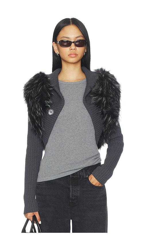 jaded london knit faux fur shrug in grey.