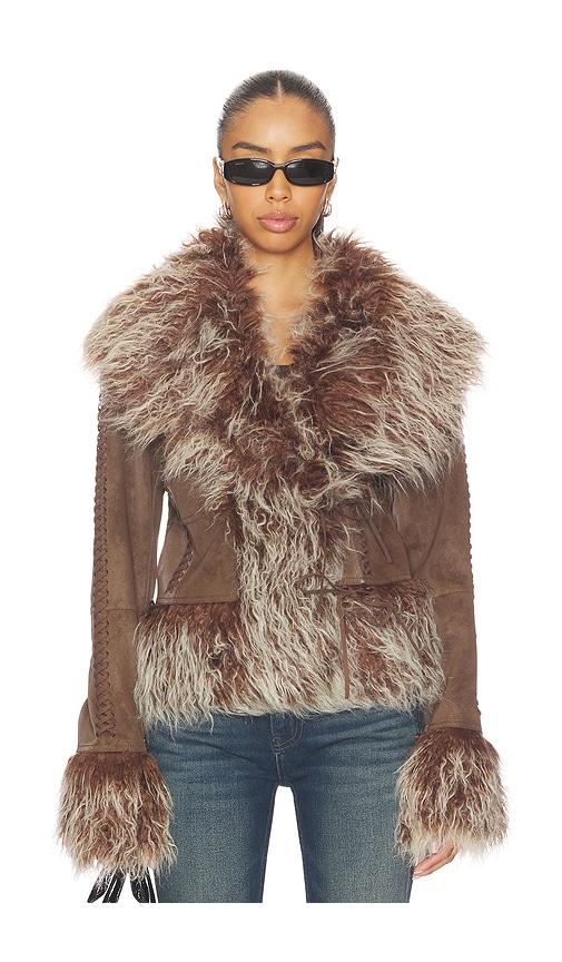 jaded london mongolian faux fur jacket in brown.