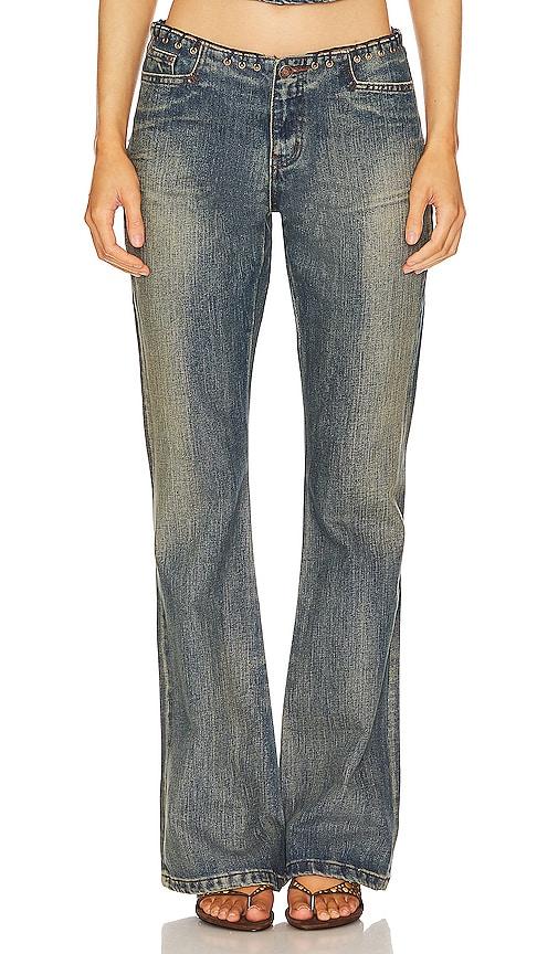 jaded london whipstitch low rise straight jeans in denim-dark.