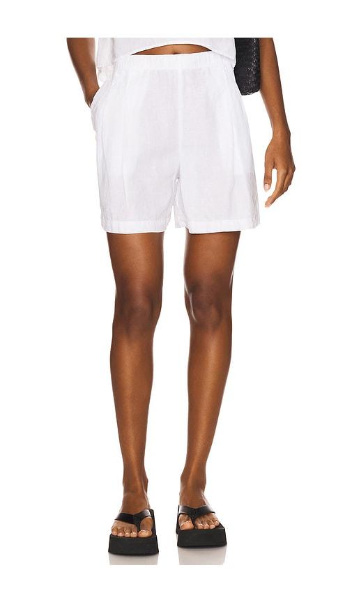 james perse lightweight linen elastic short in white.