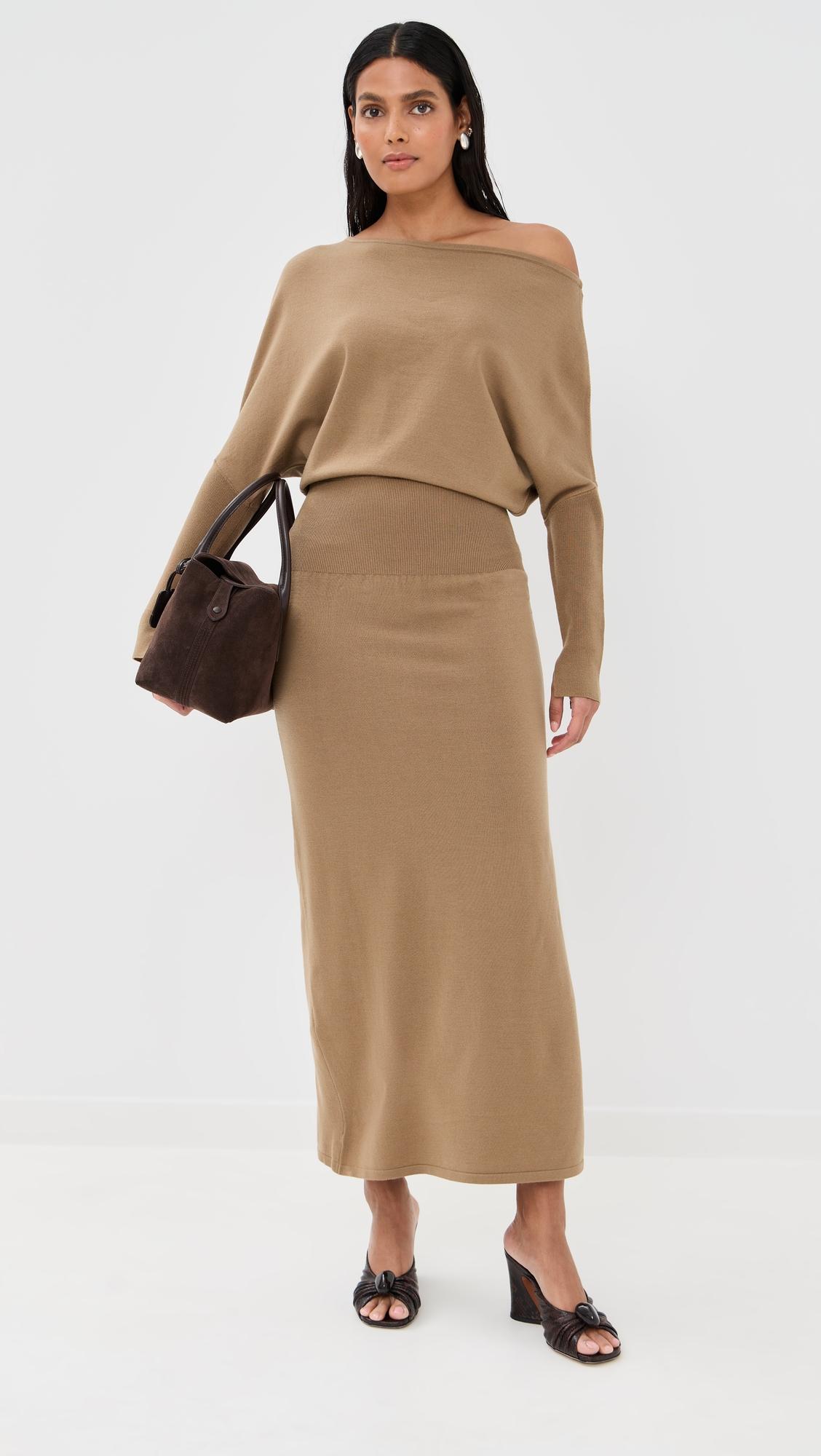 janese off shoulder midi dress