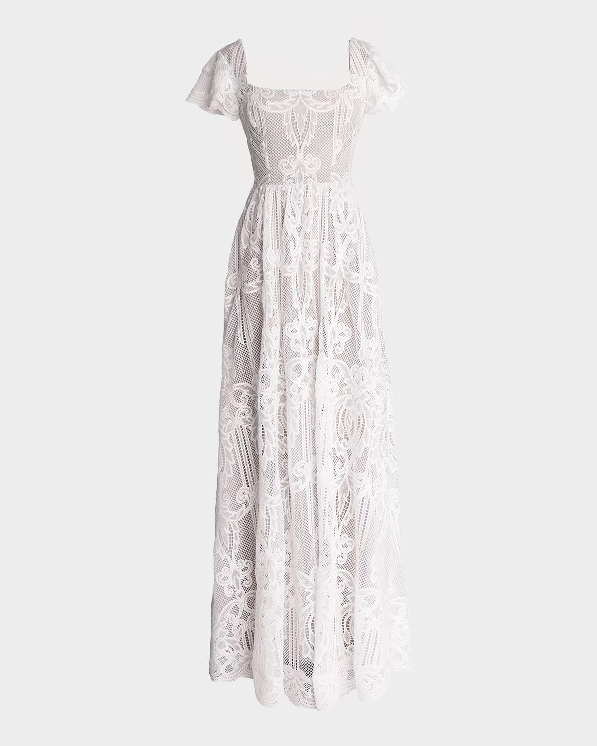 janis flutter-sleeve lace maxi dress