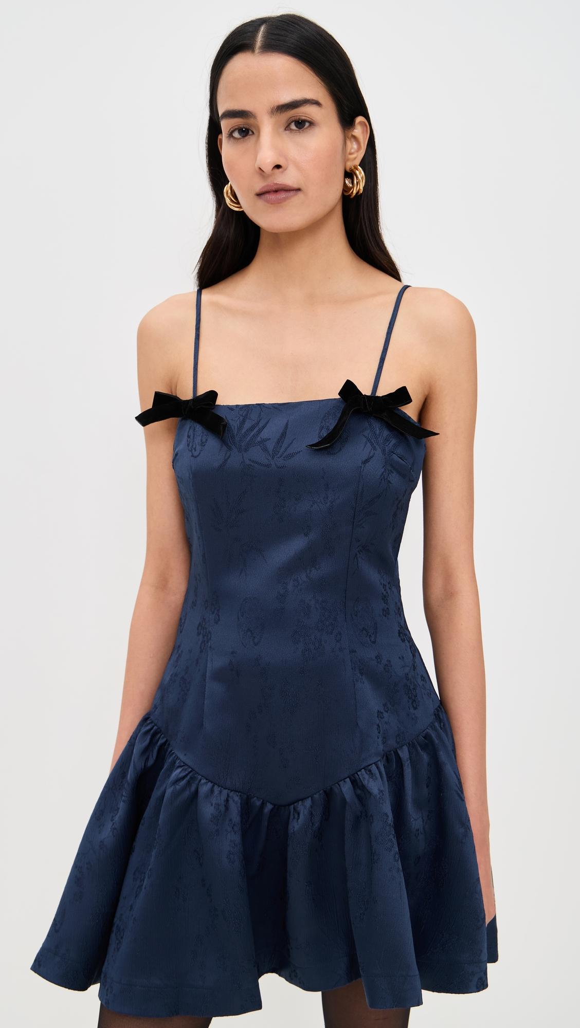 jaquard mini dress with velvet bows