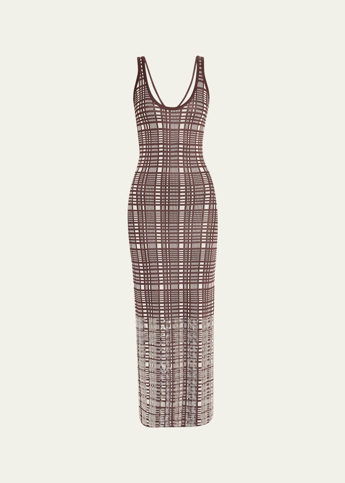 jaqueline sequined check sleeveless maxi dress