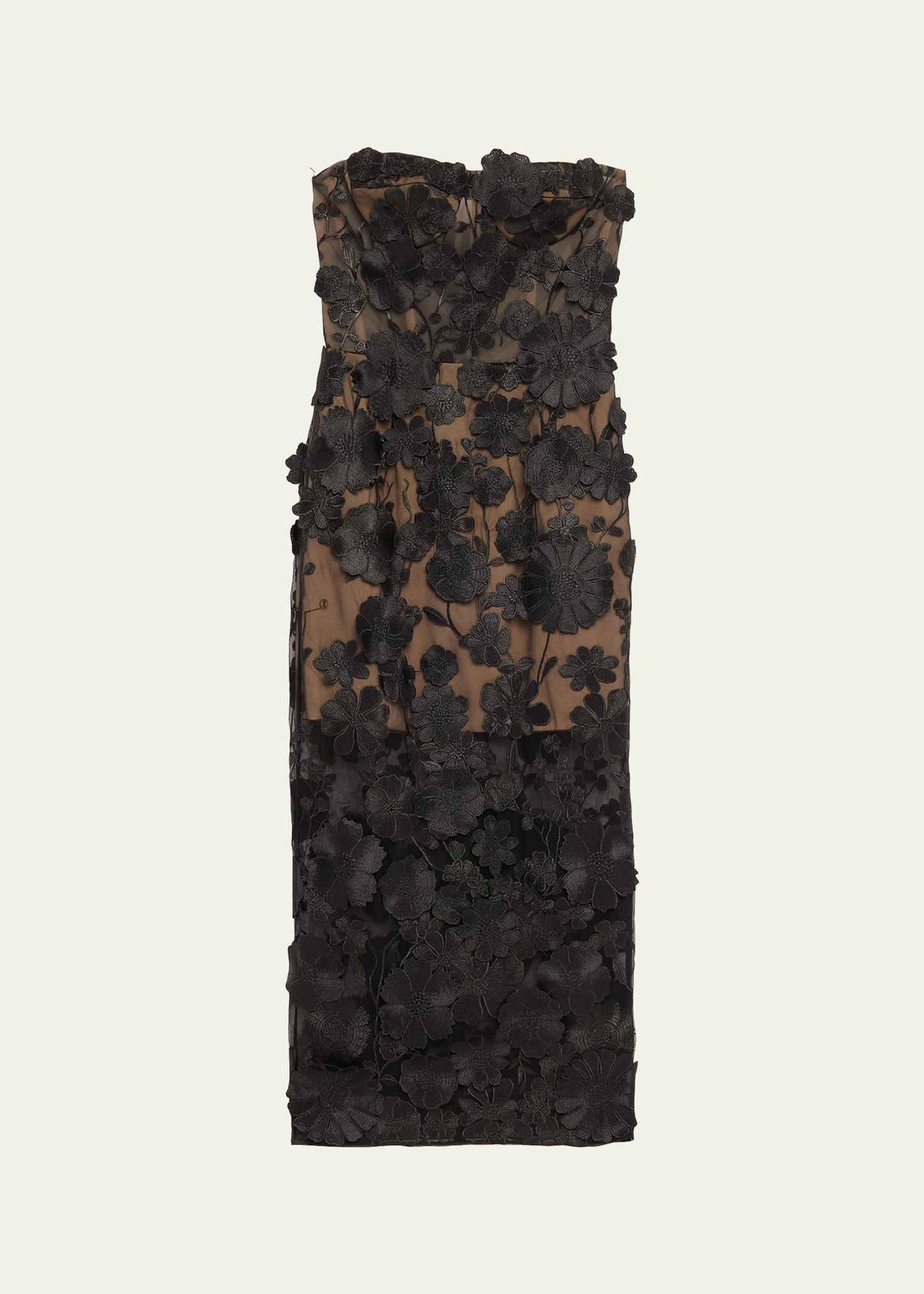 jasmine strapless floral-embroidered midi dress