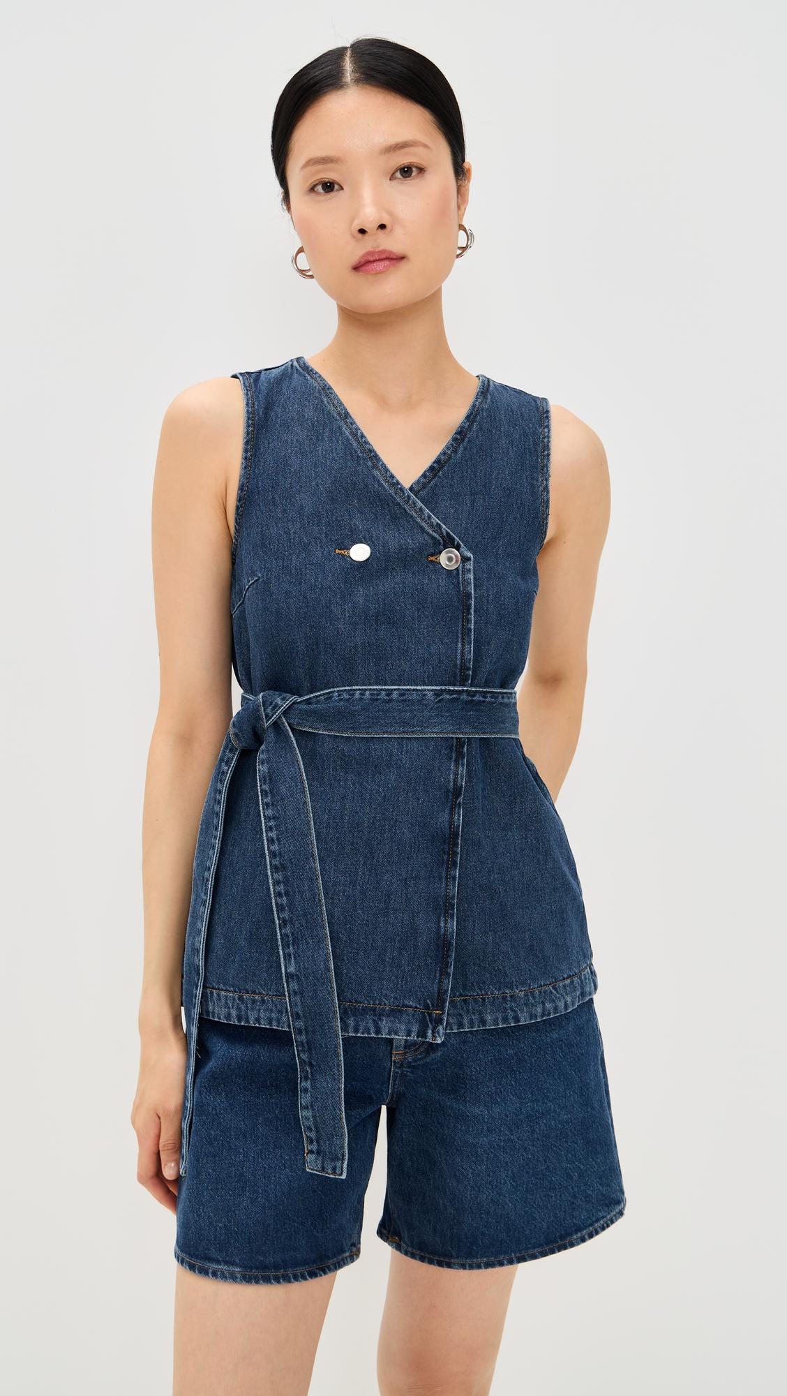jate denim wrap waistcoat vest