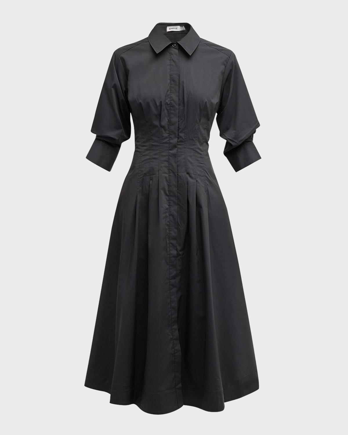 jazz core cotton poplin pintuck midi dress