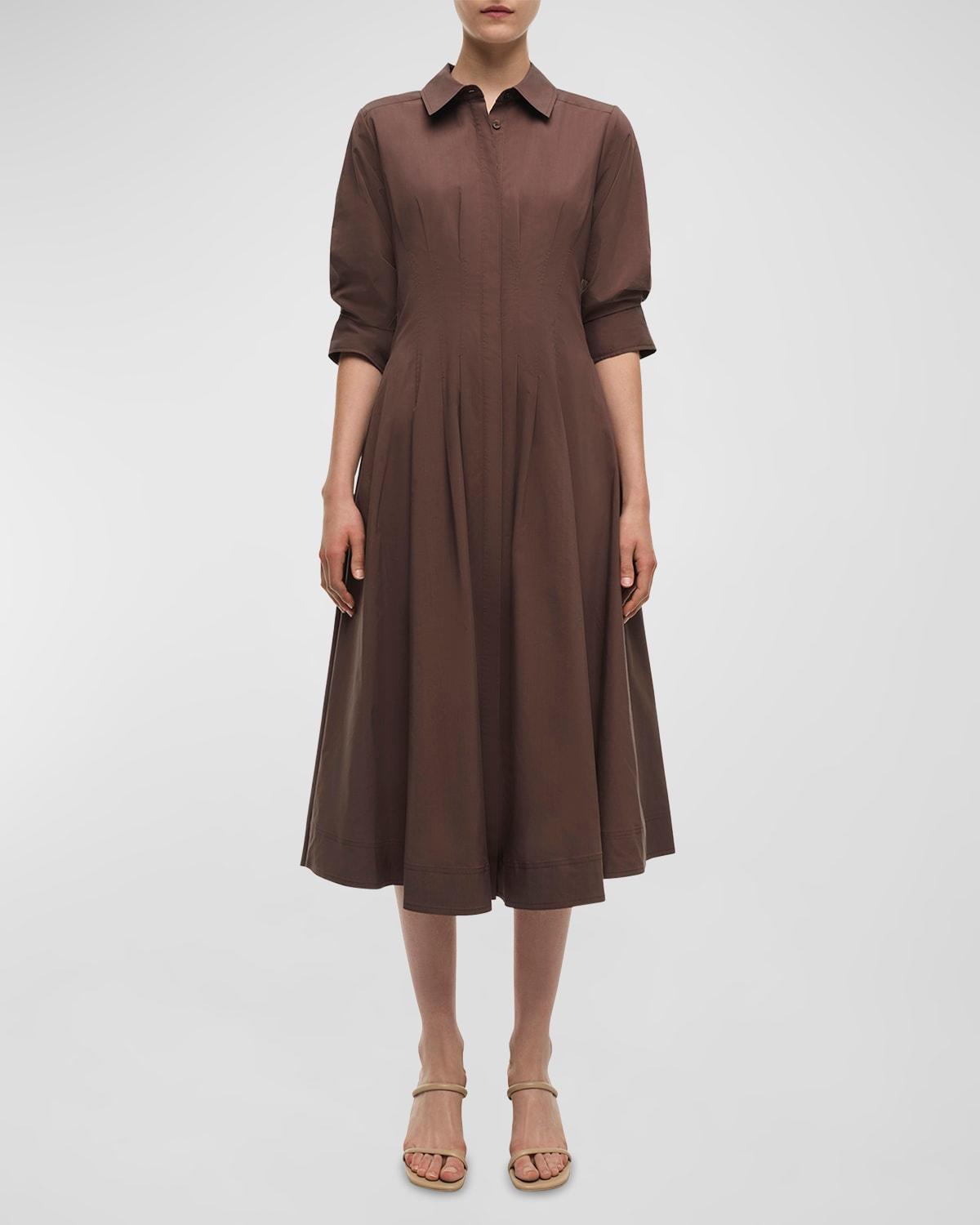 jazz pintuck 3/4-sleeve midi shirtdress
