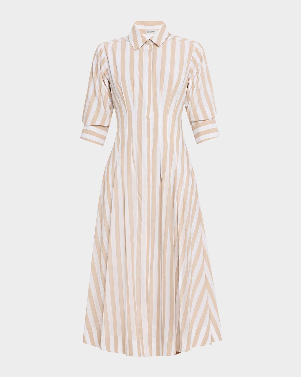 jazz stripe pintuck midi shirtdress