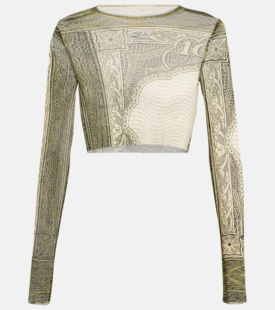 jean paul gaultier cartouche printed mesh crop top