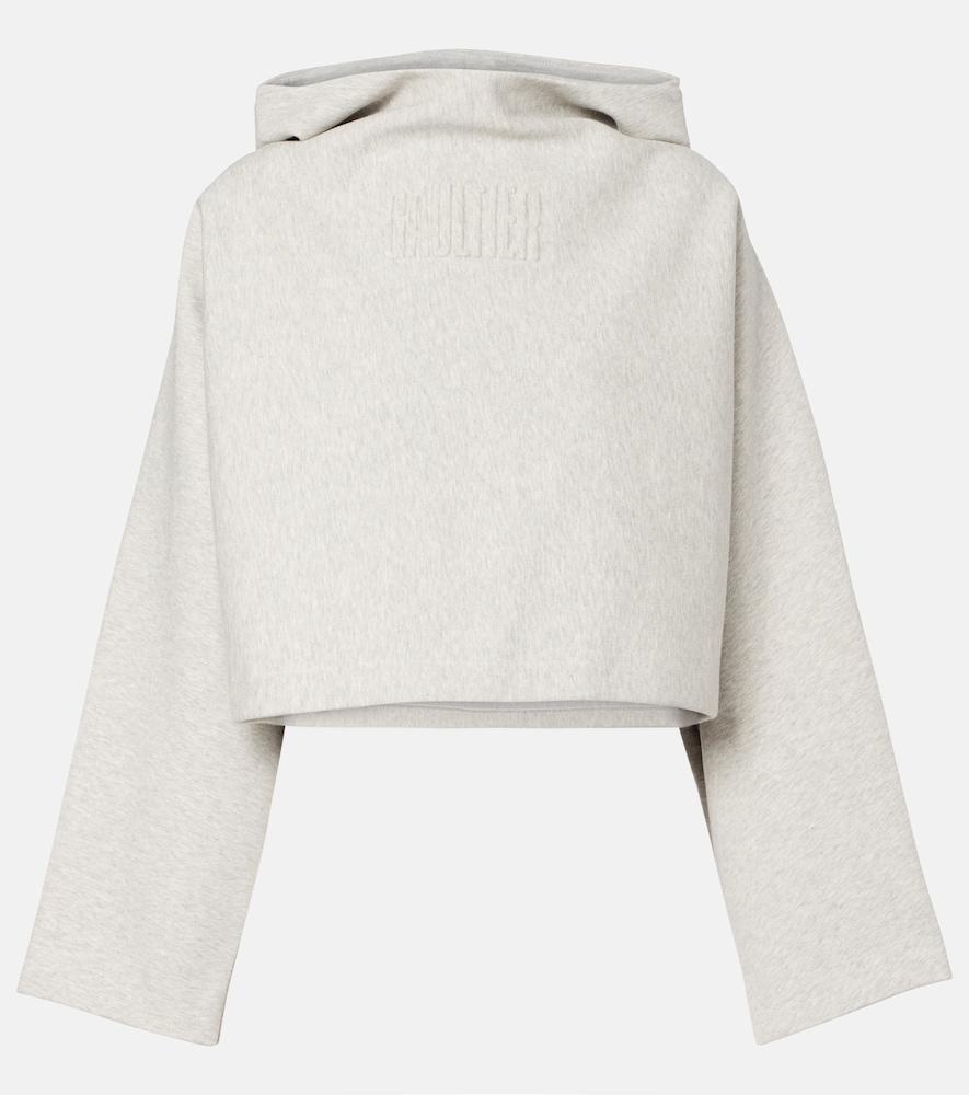 jean paul gaultier cropped embossed logo cotton hoodie