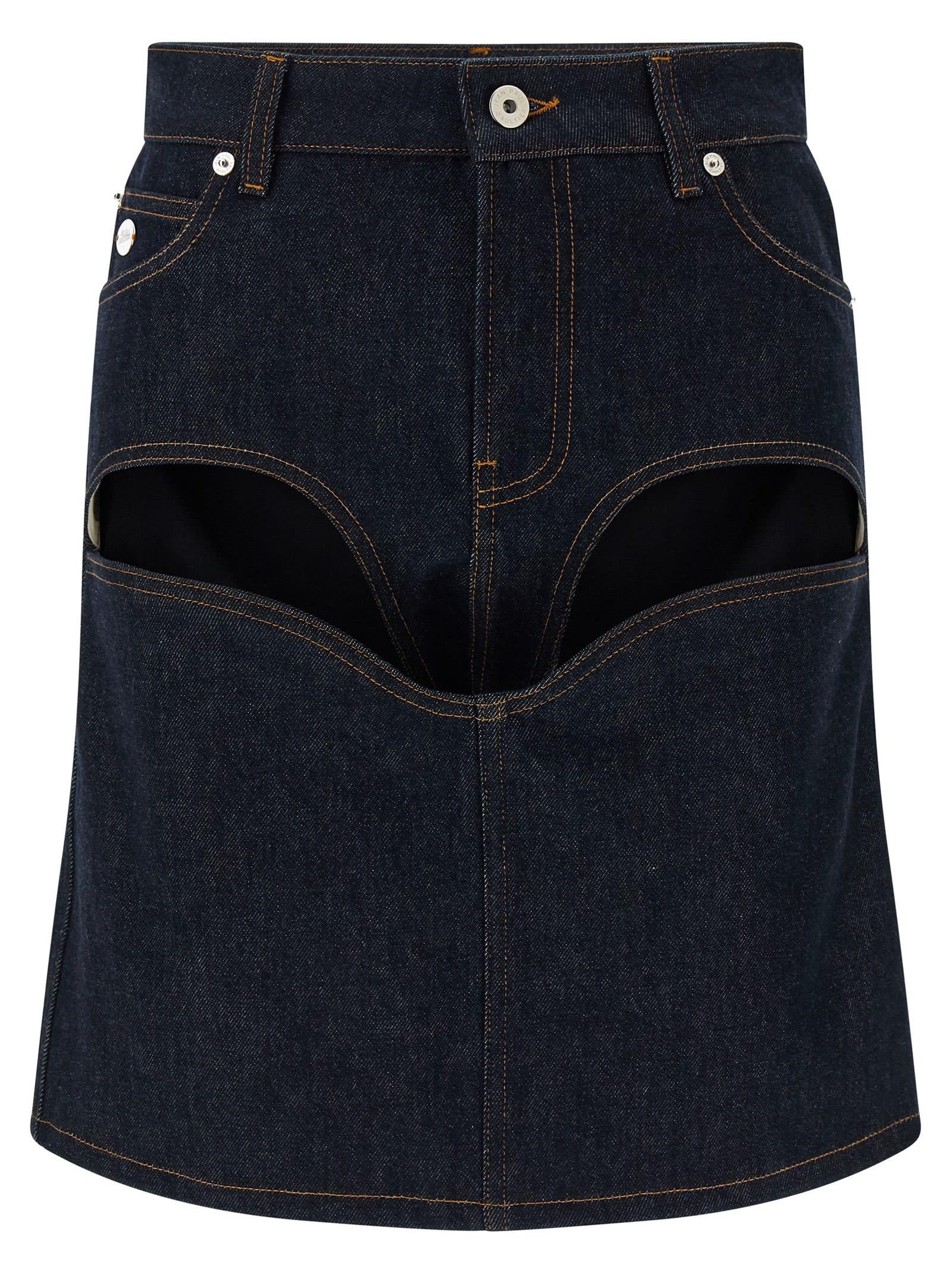 jean paul gaultier denim mini skirt with cuts and turn up skirt