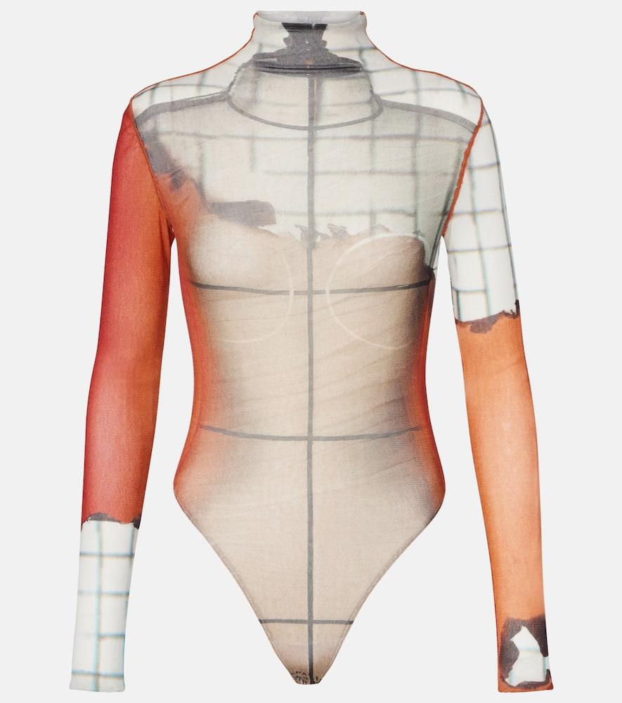 jean paul gaultier fire printed mesh bodysuit