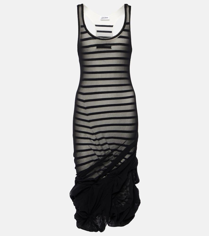 jean paul gaultier gathered marinière and tulle midi dress