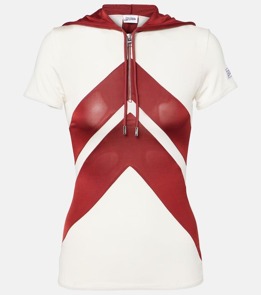 jean paul gaultier hooded chevron jersey top