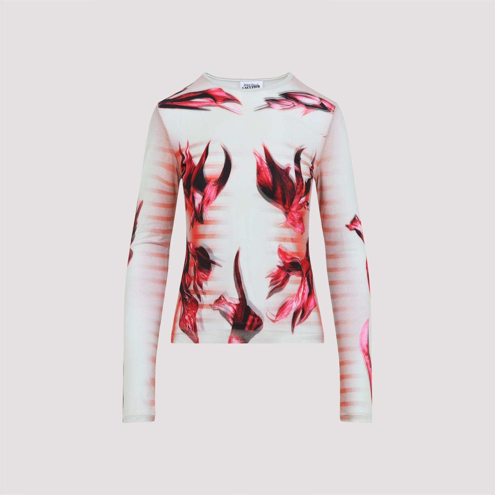 jean paul gaultier layered long sleeves top printed flower body morphing mariniere