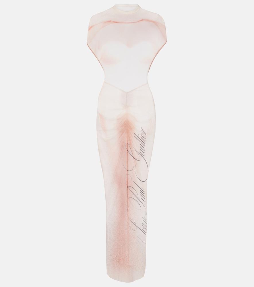 jean paul gaultier le classique printed mesh maxi dress