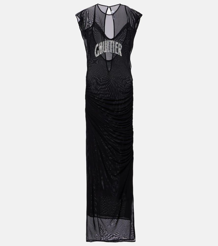jean paul gaultier logo sequined mesh maxi dress
