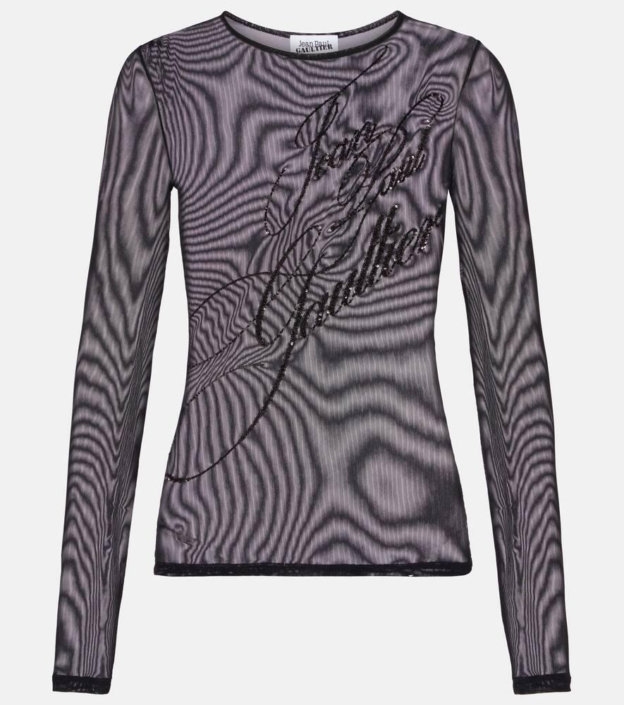 jean paul gaultier logo sequined tulle top