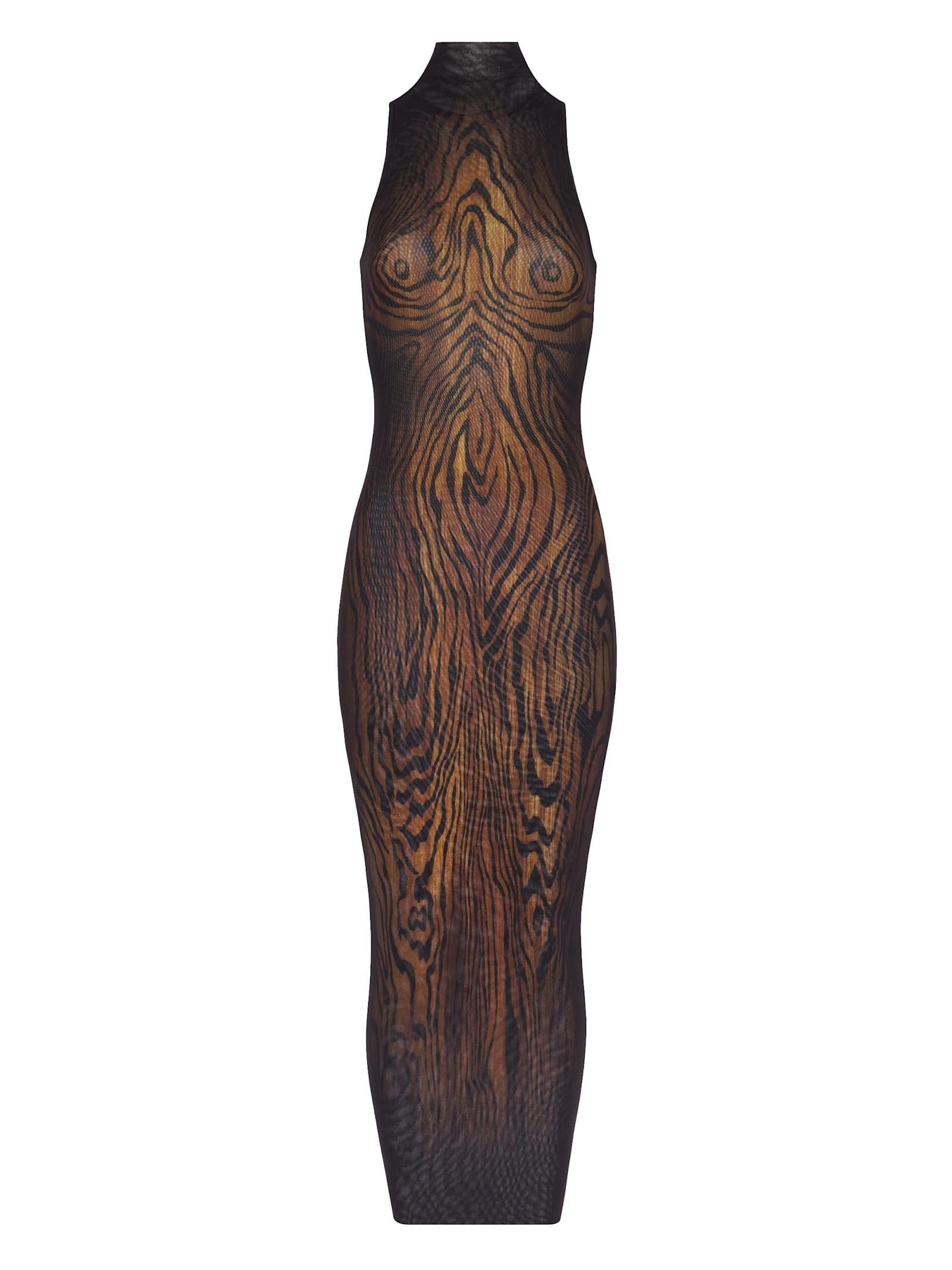 jean paul gaultier long dress double layer printed wood