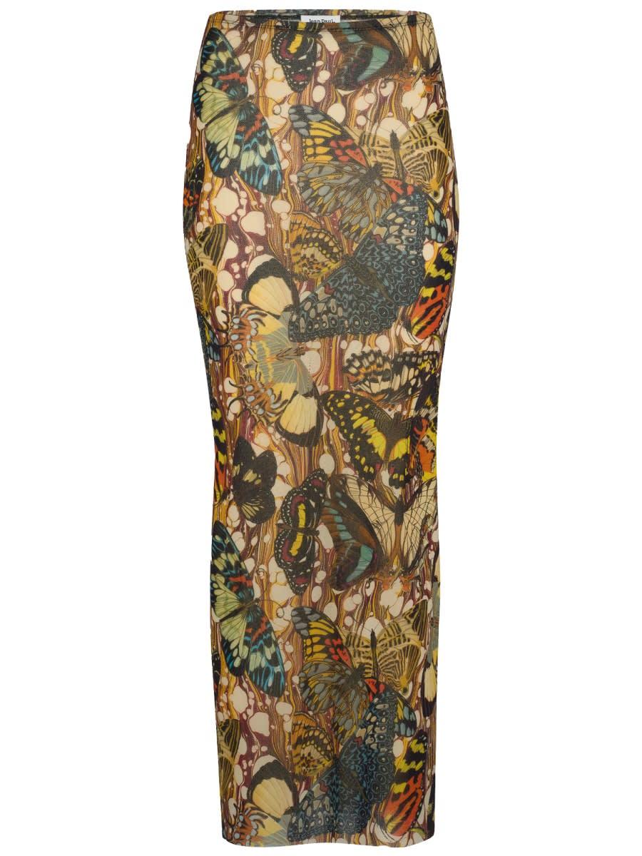jean paul gaultier long skirt with bow tie print