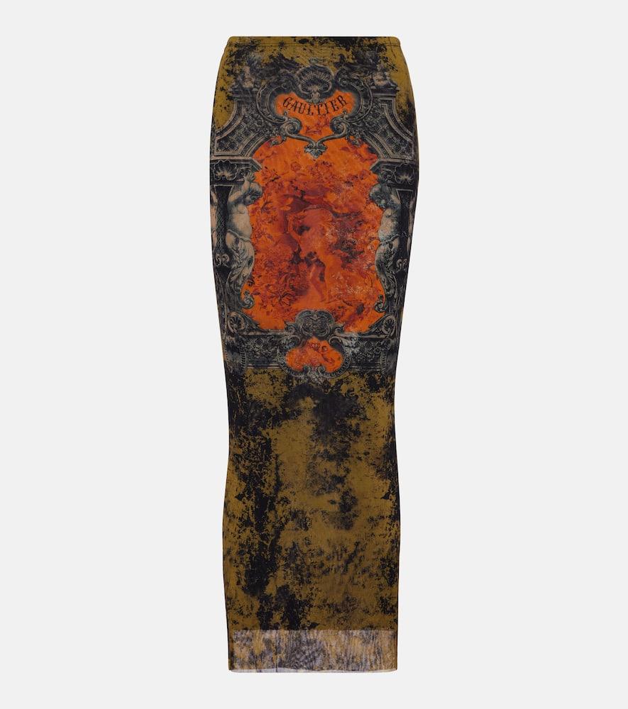 jean paul gaultier médaillon printed mesh midi skirt