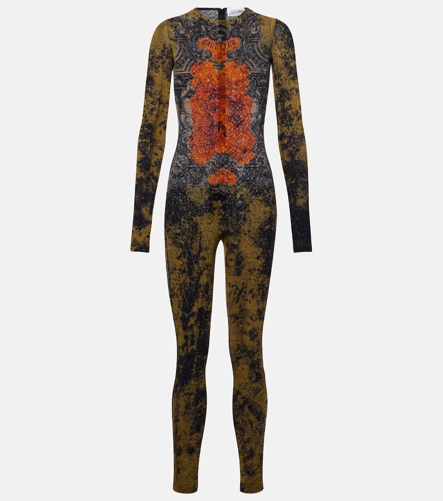 jean paul gaultier médallion printed mesh catsuit