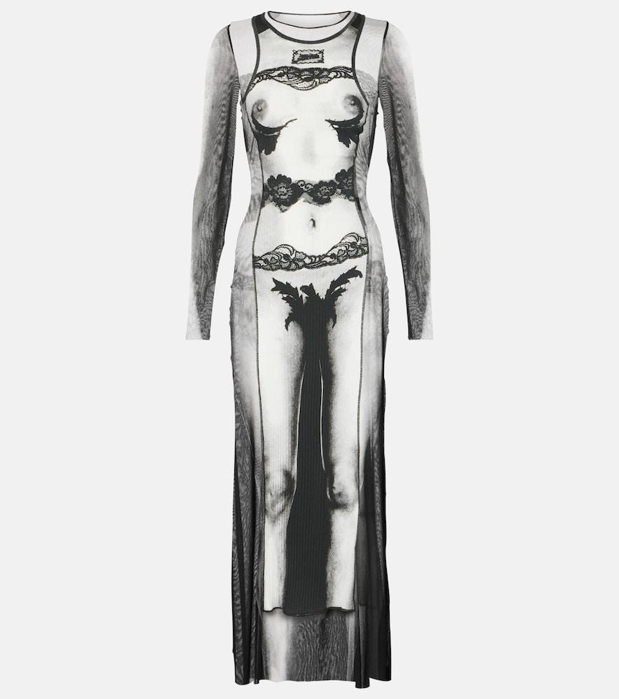 jean paul gaultier marinière striped mesh maxi dress