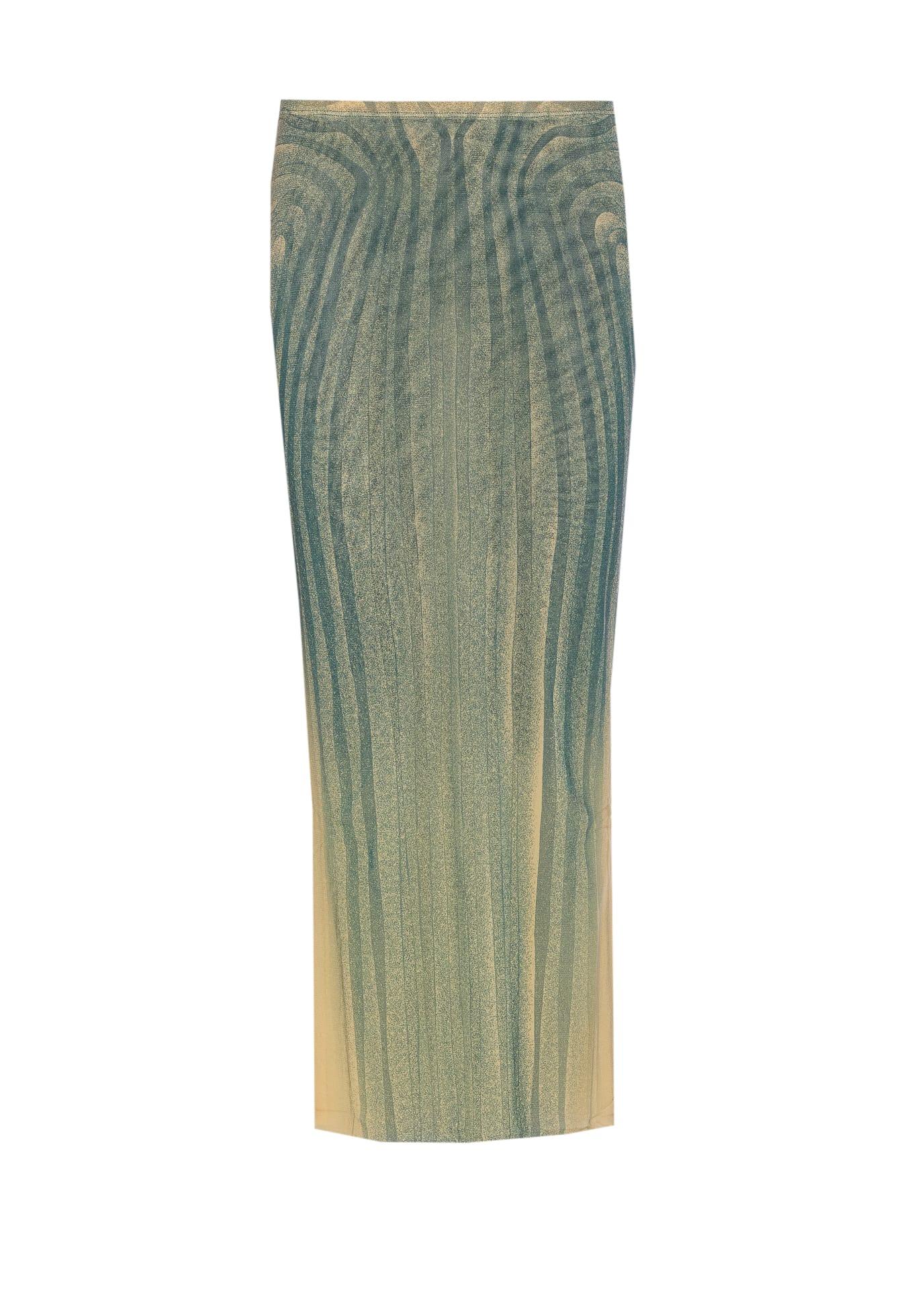 jean paul gaultier mesh spiral print long skirt