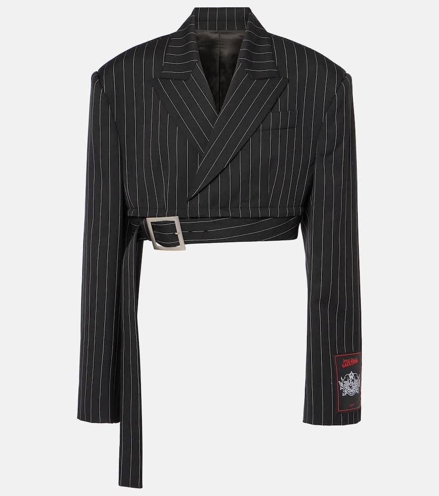 jean paul gaultier pinstripe cropped wool blazer