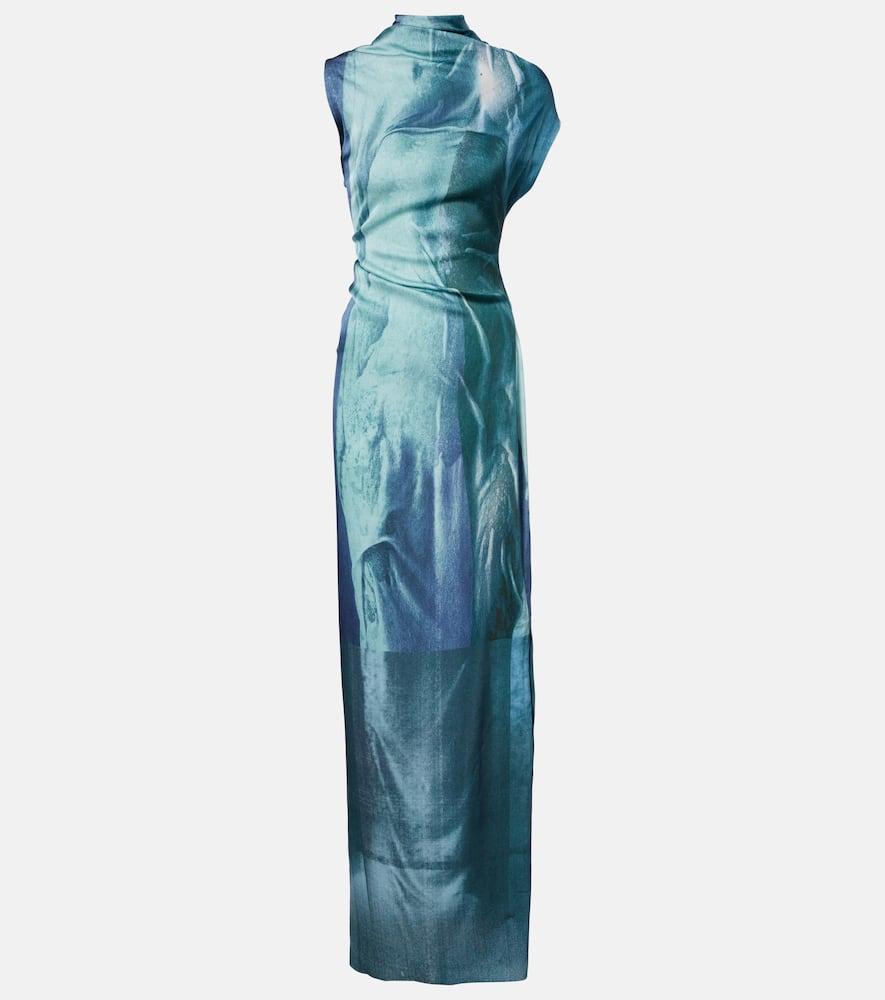 jean paul gaultier printed draped satin maxi dress