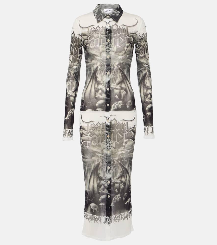 jean paul gaultier printed mesh shirt dress