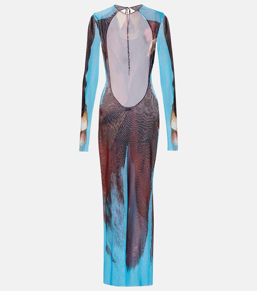 jean paul gaultier printed sheer maxi dress