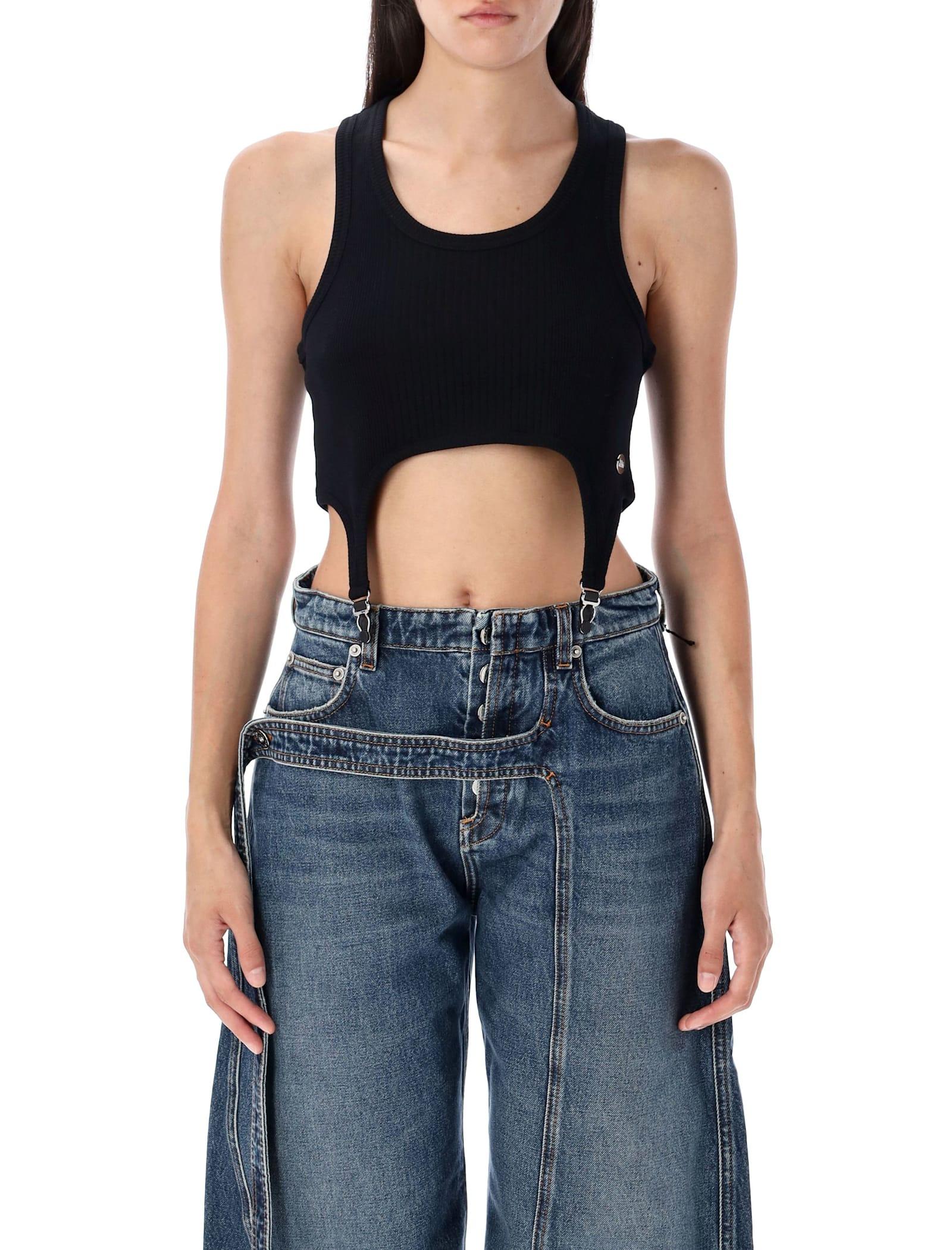 jean paul gaultier ribbed lingerie crop top