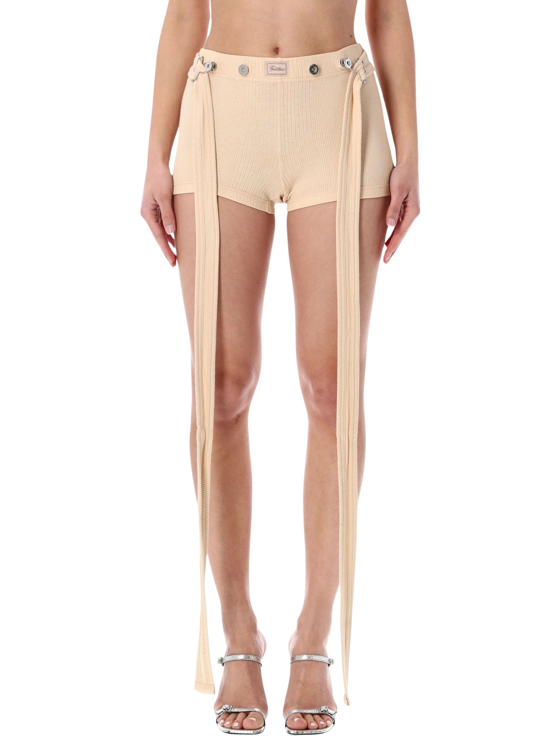 jean paul gaultier ribbed patch shorts nude cotton - women