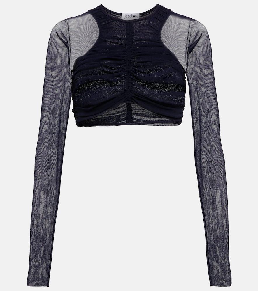 jean paul gaultier ruched mesh crop top