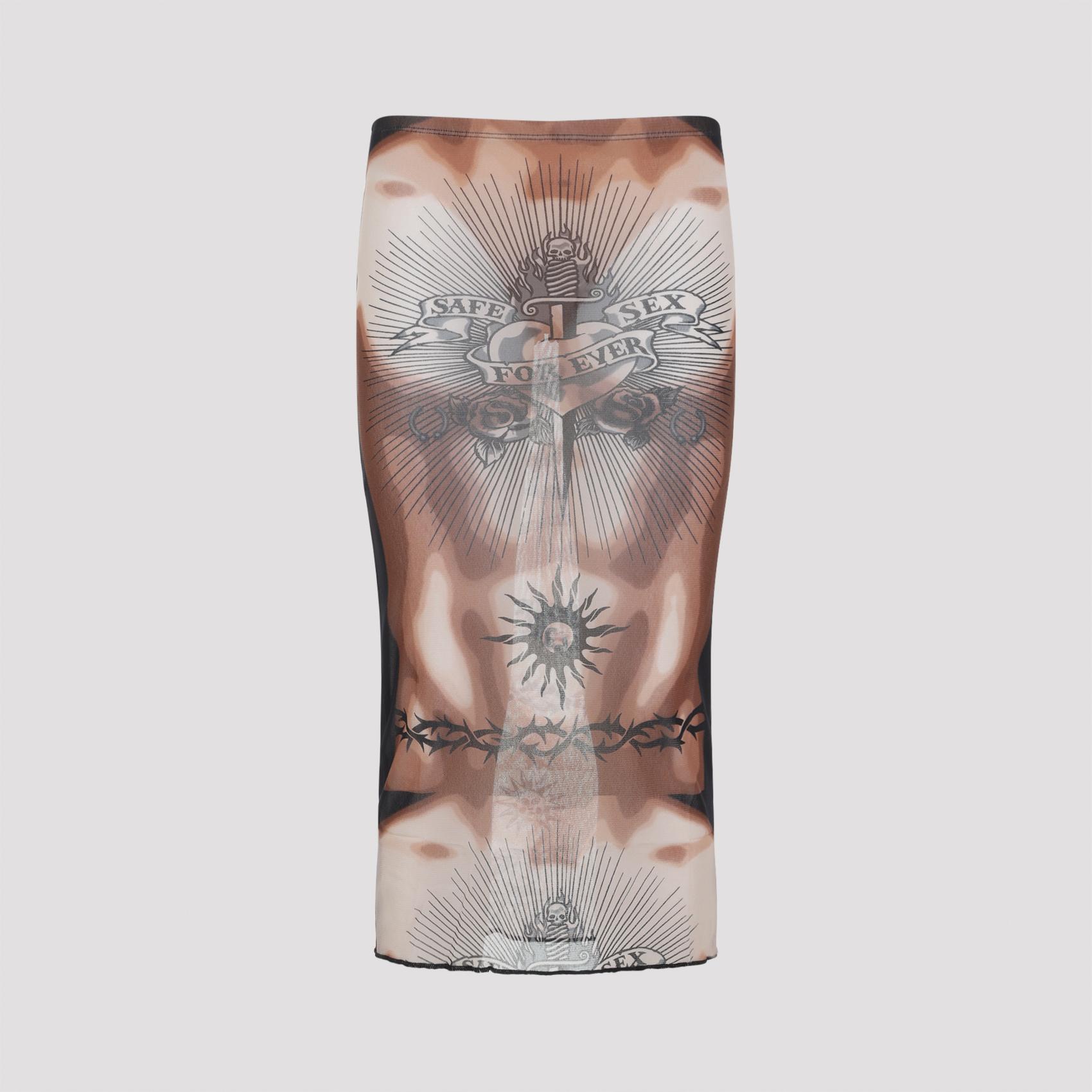 jean paul gaultier safe sex tattoo midi skirt multicolour polyamide - women