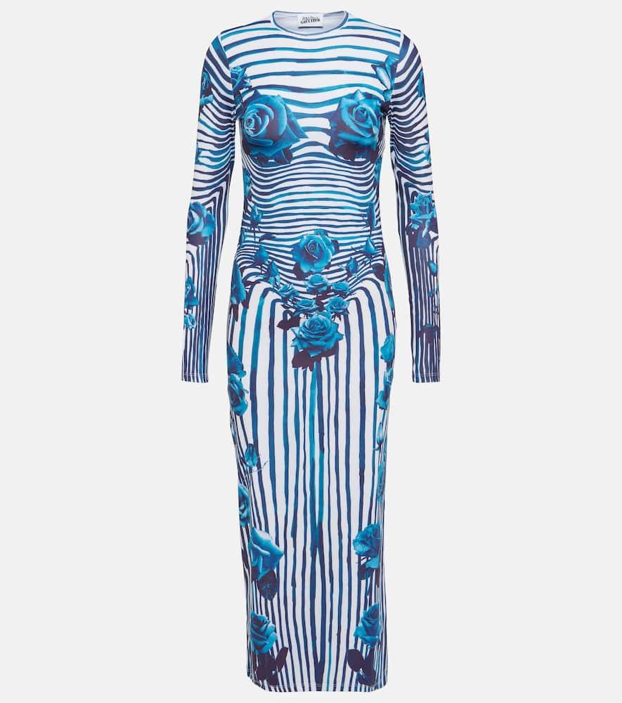 jean paul gaultier striped floral jersey midi dress