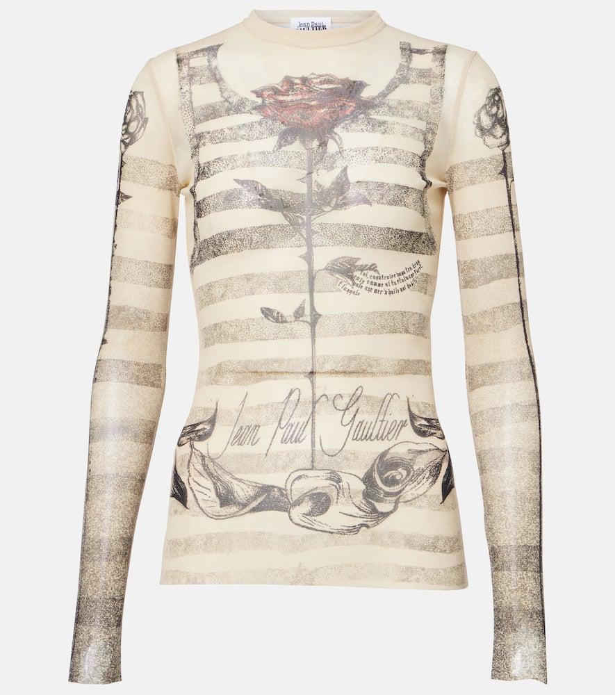 jean paul gaultier striped printed mesh top