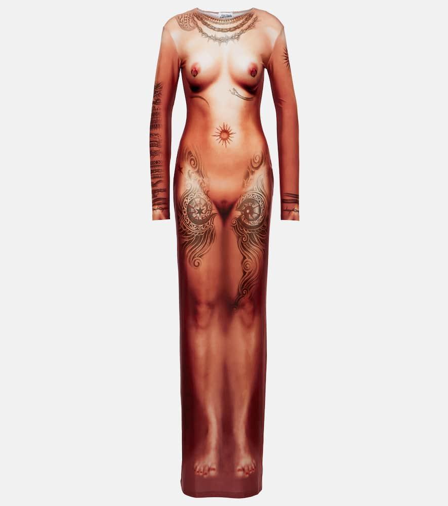 jean paul gaultier tattoo collection maxi dress