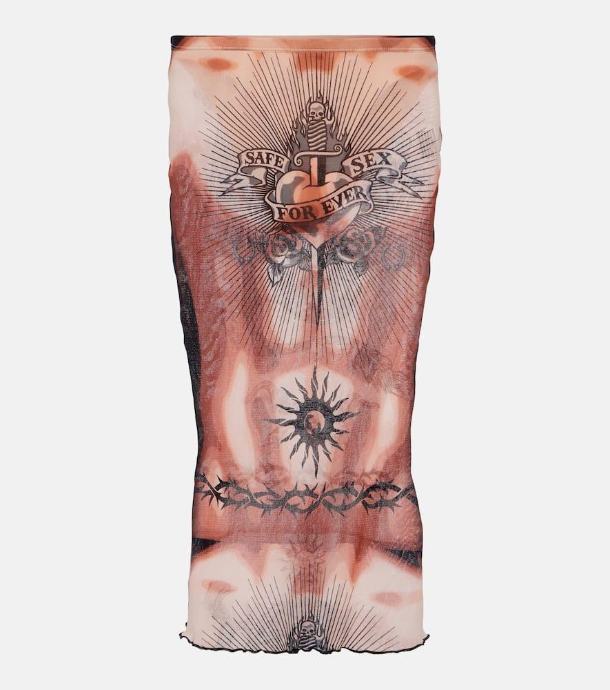 jean paul gaultier tattoo collection mesh midi skirt