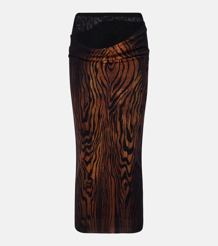 jean paul gaultier wood trompe l'ail tulle midi skirt